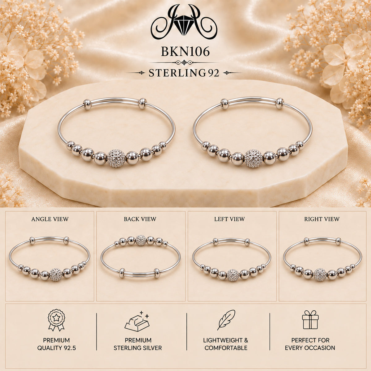 BKN106 92.5 Sterling Silver Bacha Kangan collage