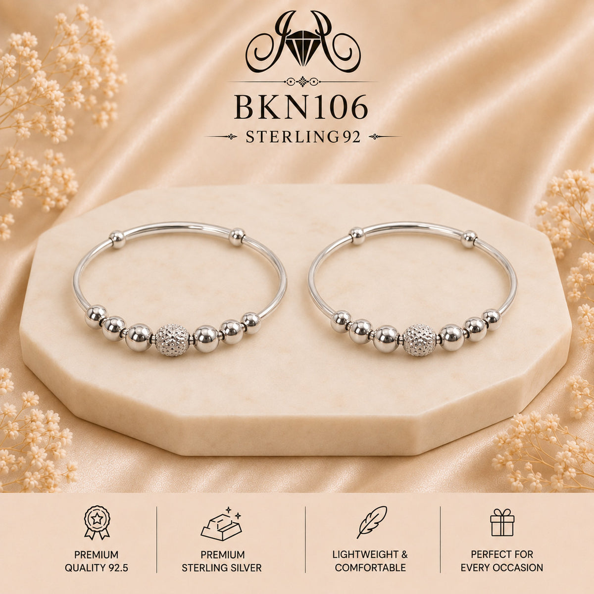 BKN106 92.5 Sterling Silver Bacha Kangan portrait