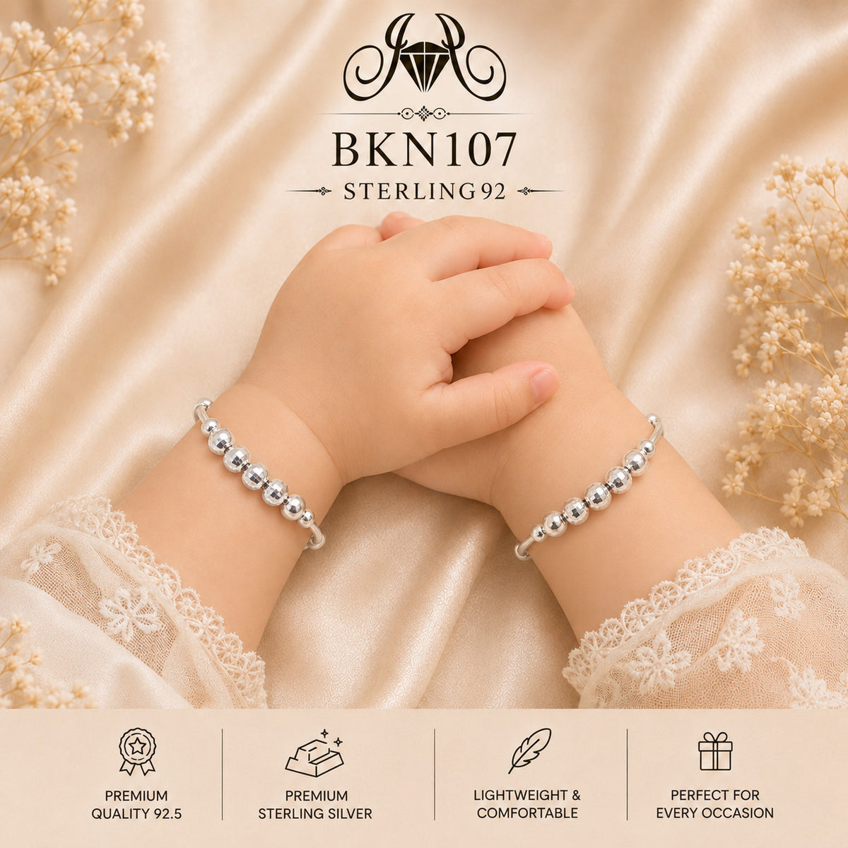 BKN107 92.5 Sterling Silver Bacha Kangan wearing view