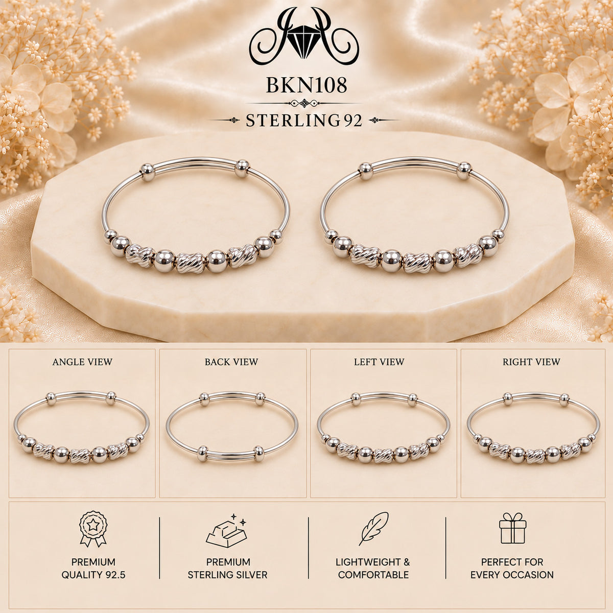 BKN108 92.5 Sterling Silver Bacha Kangan collage