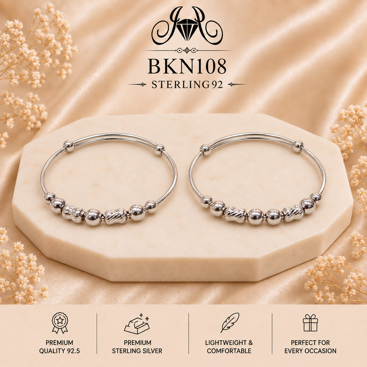 BKN108 92.5 Sterling Silver Bacha Kangan portrait