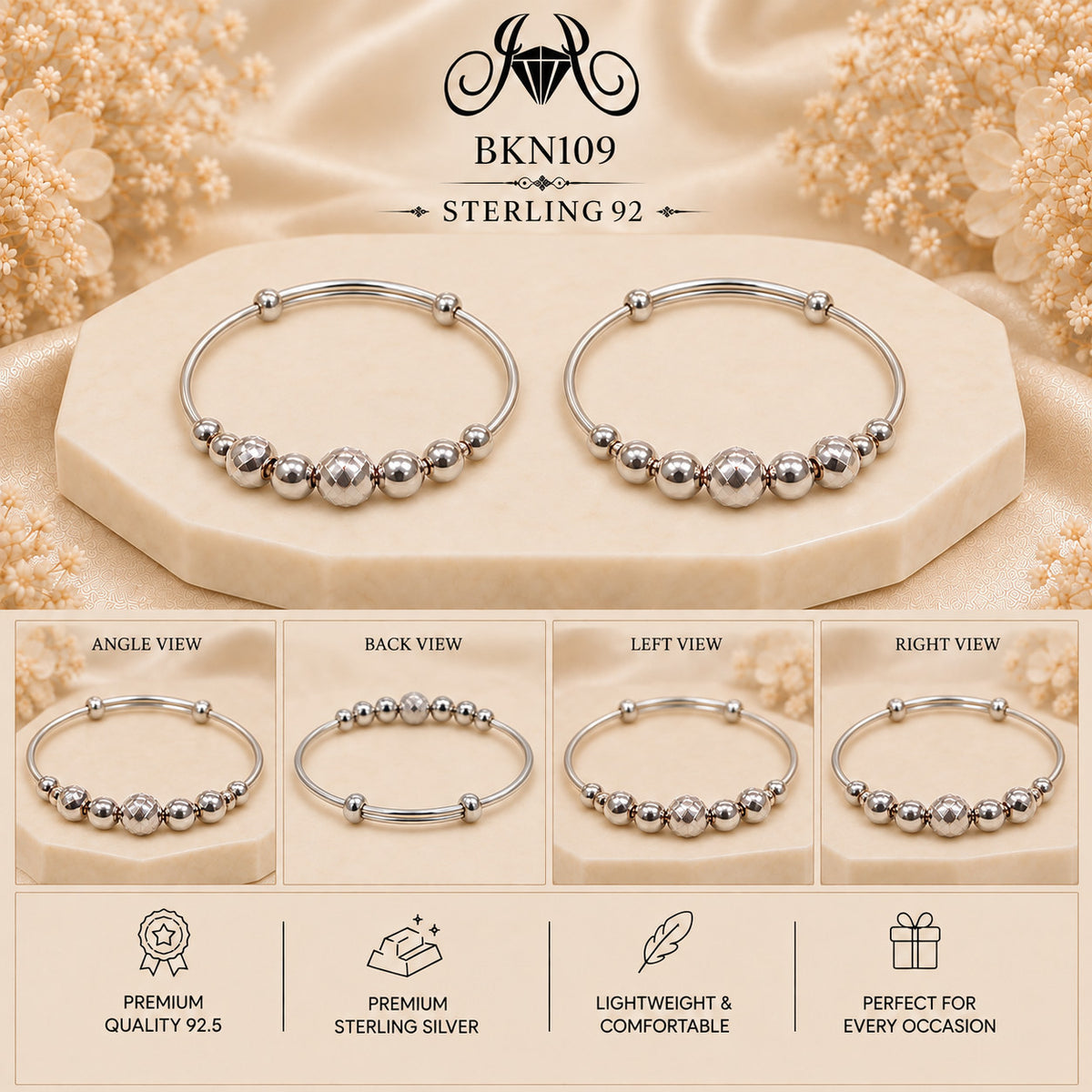 BKN109 92.5 Sterling Silver Bacha Kangan collage