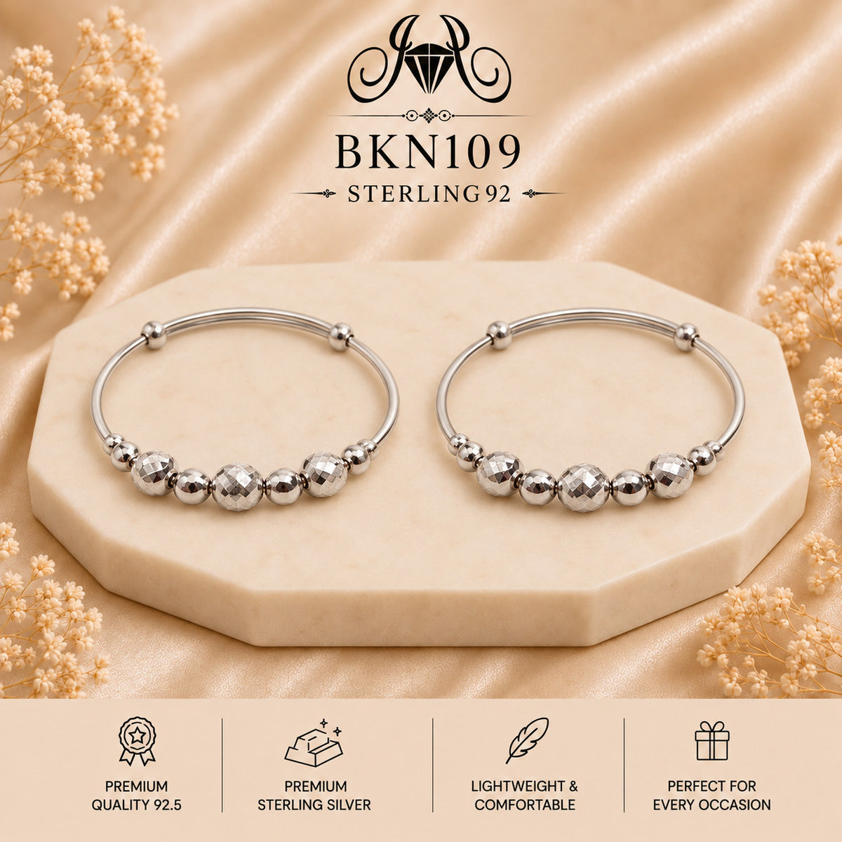 BKN109 92.5 Sterling Silver Bacha Kangan portrait