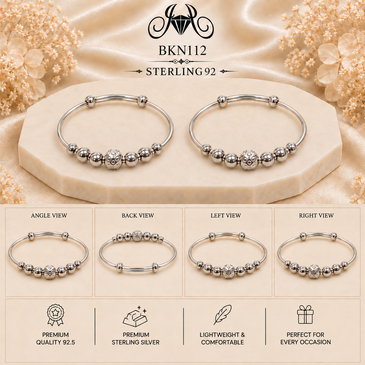 BKN112 92.5 Sterling Silver Bacha Kangan collage