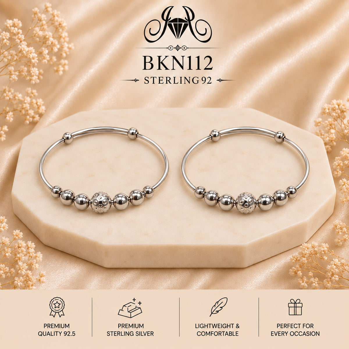 BKN112 92.5 Sterling Silver Bacha Kangan portrait