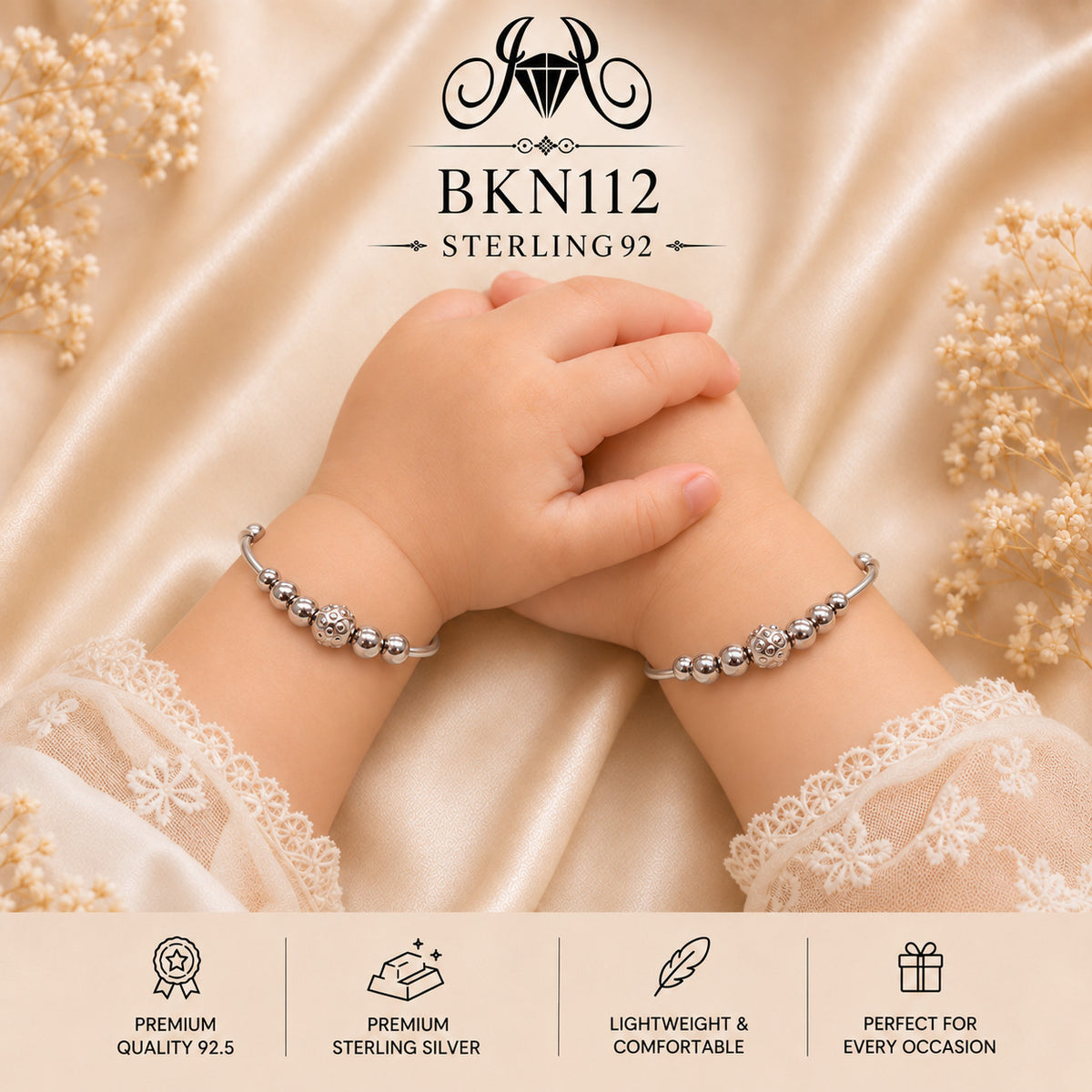 BKN112 92.5 Sterling Silver Bacha Kangan wearing view