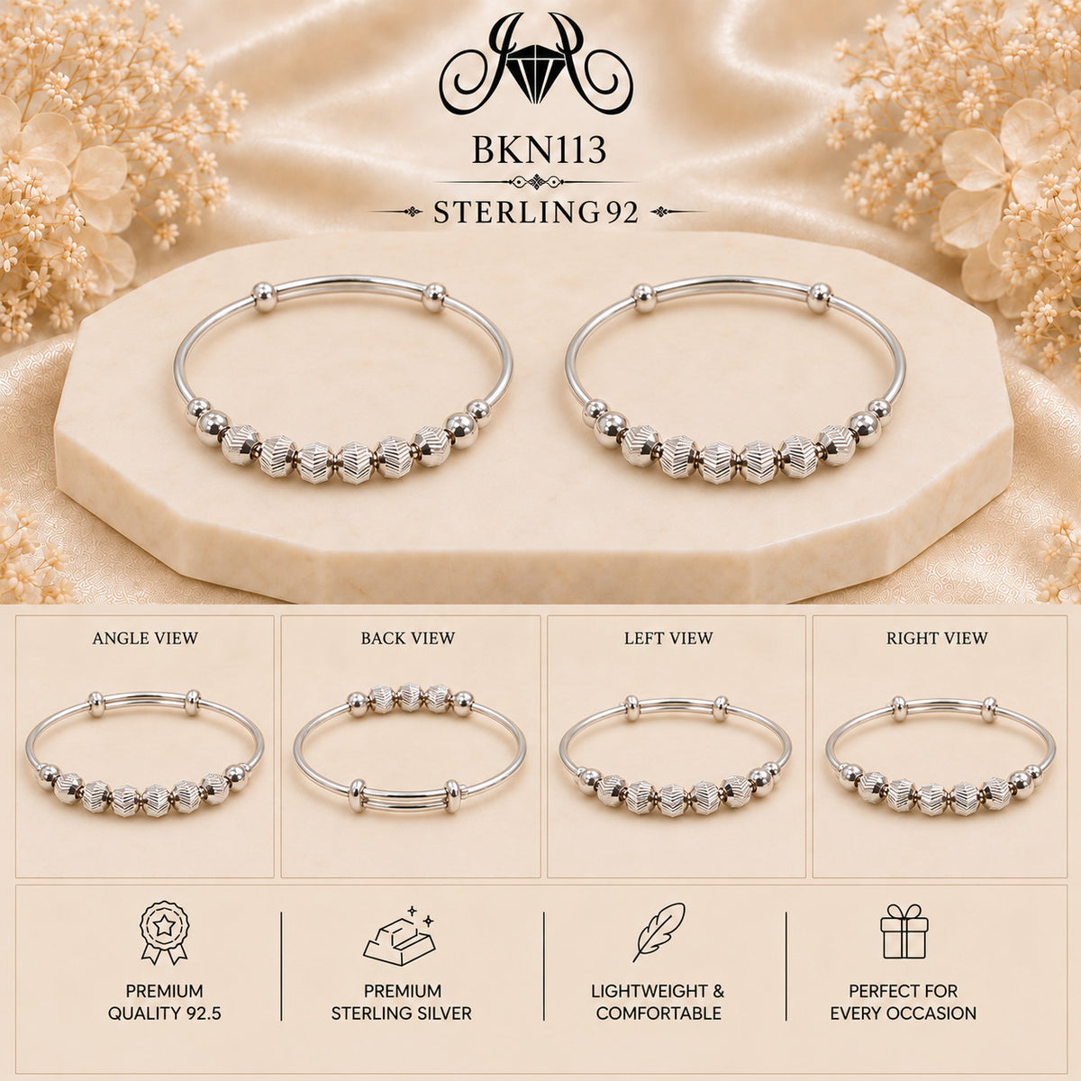 BKN113 92.5 Sterling Silver Bacha Kangan collage