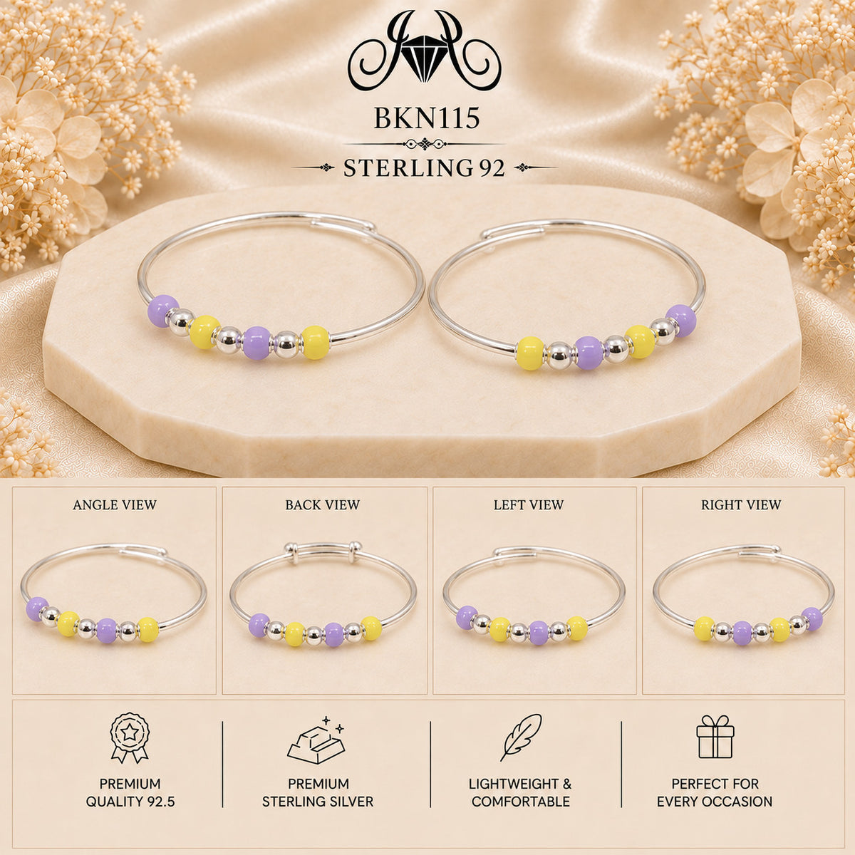 BKN115 92.5 Sterling Silver Bacha Kangan collage