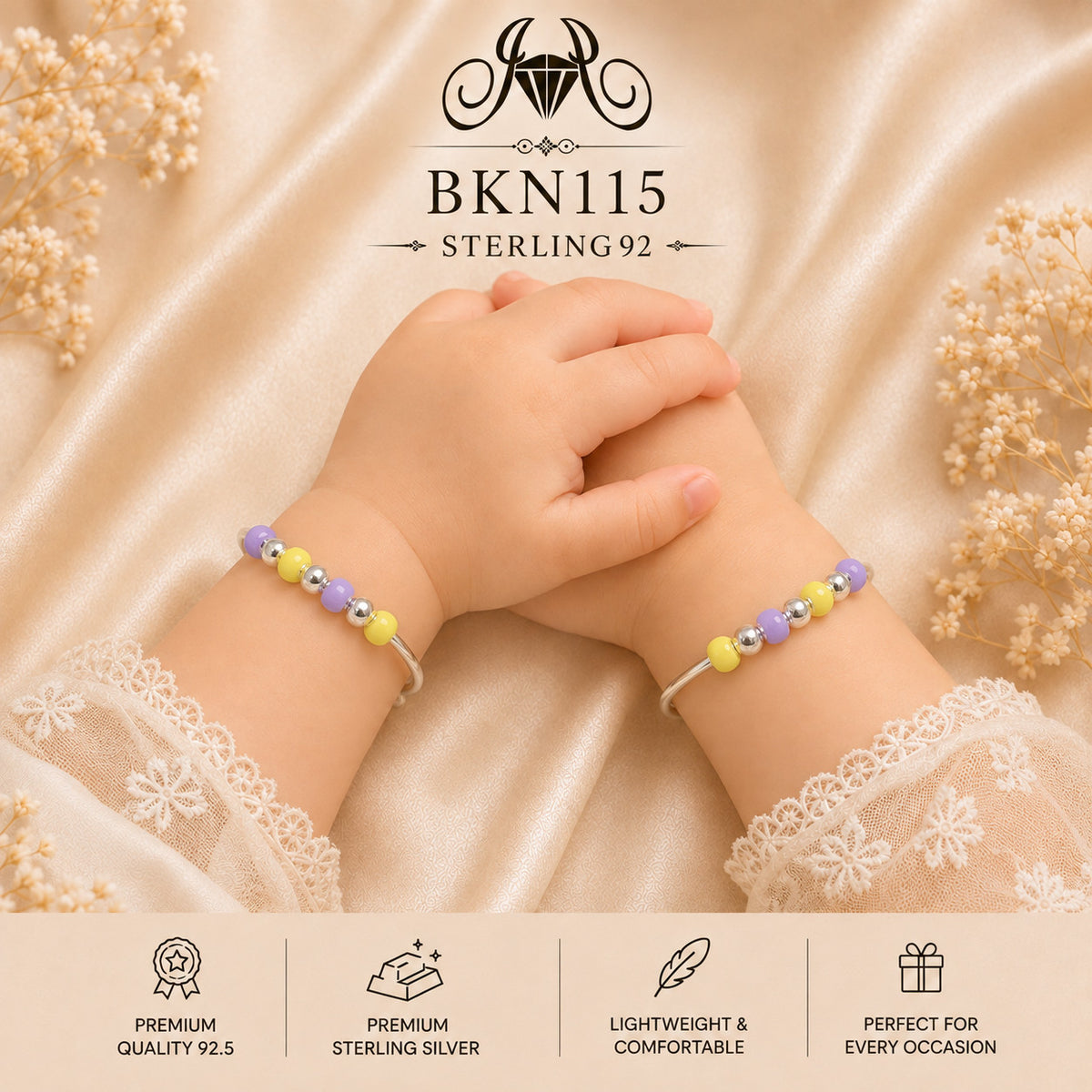 BKN115 92.5 Sterling Silver Bacha Kangan wearing view