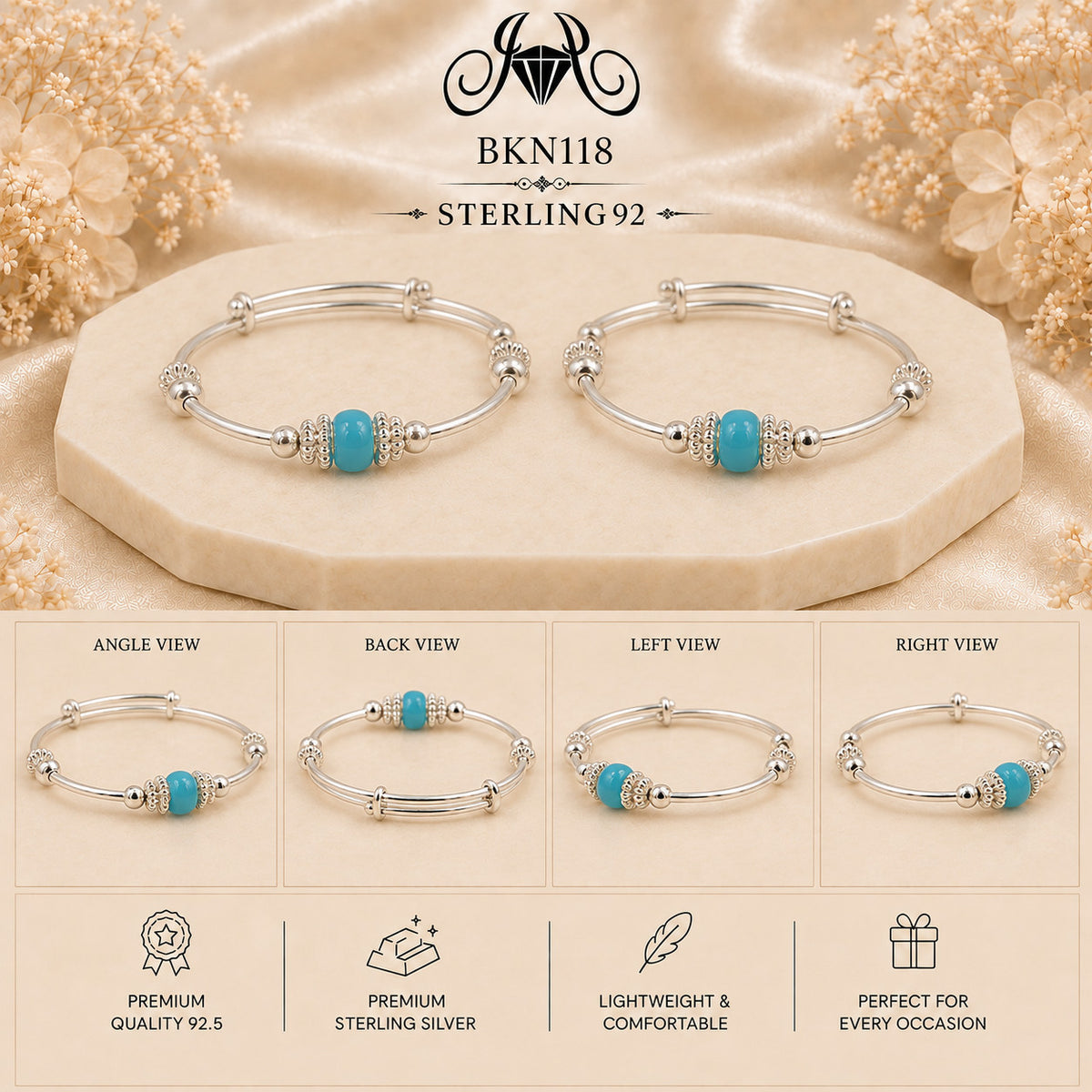 BKN118 92.5 Sterling Silver Bacha Kangan collage