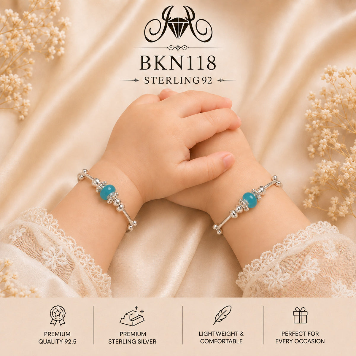 BKN118 92.5 Sterling Silver Bacha Kangan wearing view