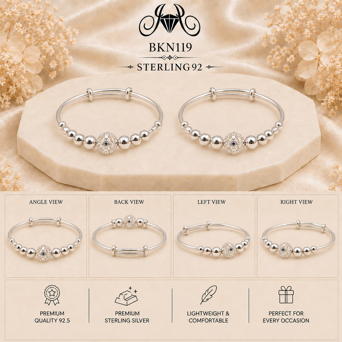 BKN119 92.5 Sterling Silver Bacha Kangan collage