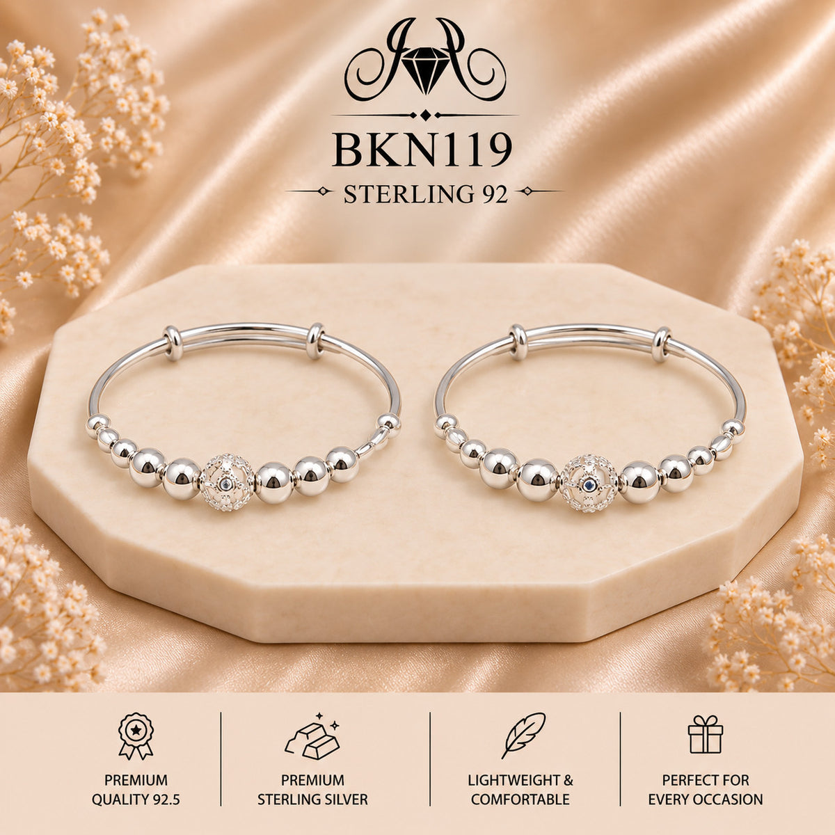 BKN119 92.5 Sterling Silver Bacha Kangan portrait