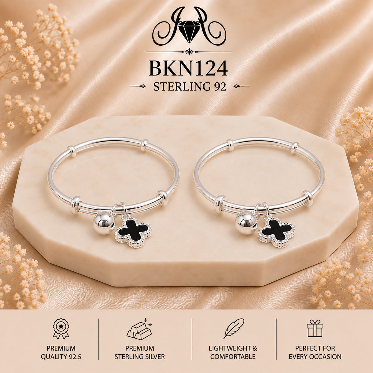 BKN124 92.5 Sterling Silver Bacha Kangan portrait