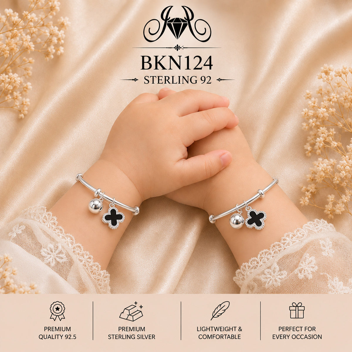BKN124 92.5 Sterling Silver Bacha Kangan wearing view