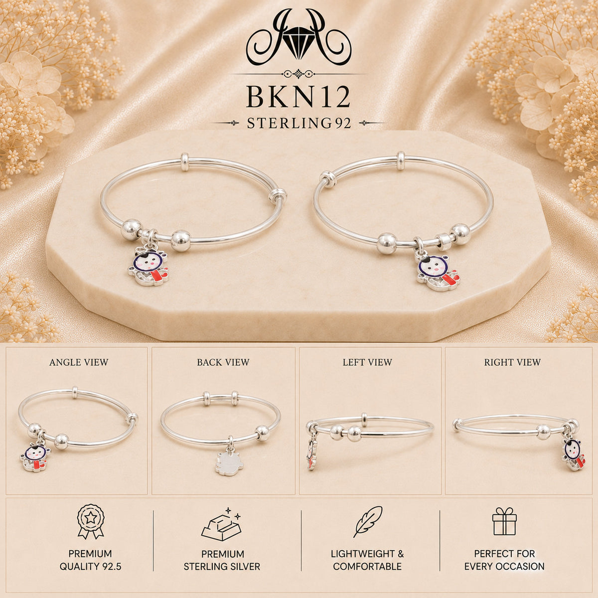 BKN12 92.5 Sterling Silver Bacha Kangan collage