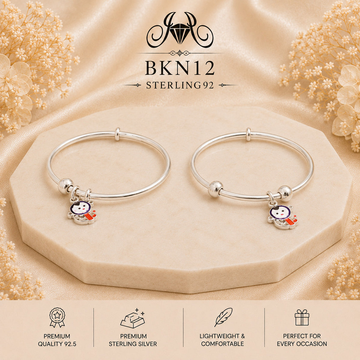 BKN12 92.5 Sterling Silver Bacha Kangan portrait