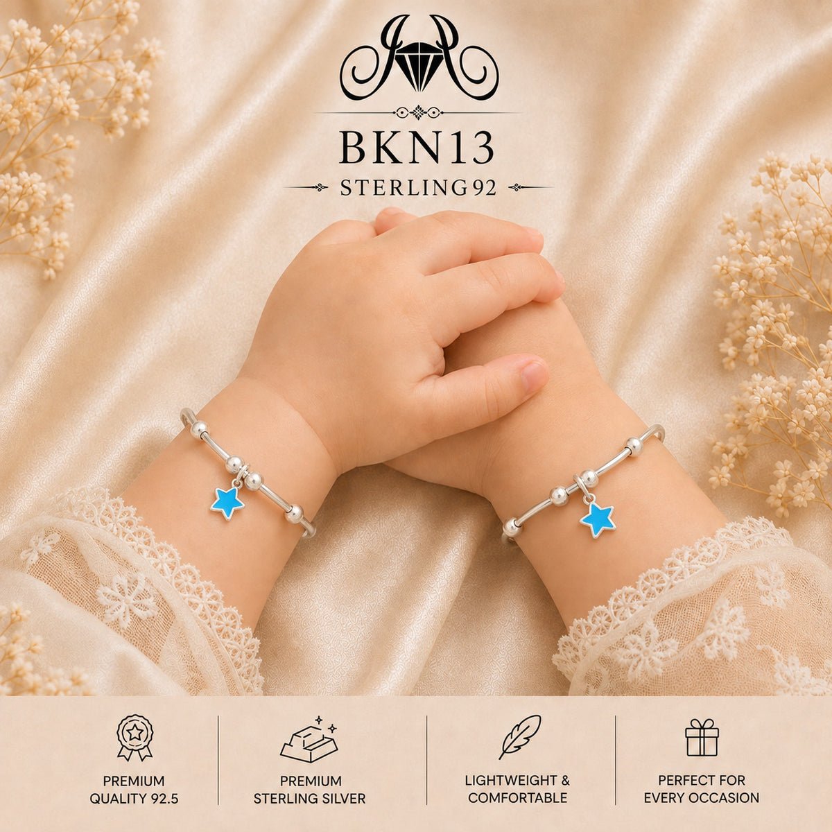 BKN13 92.5 Sterling Silver Bacha Kangan wearing view