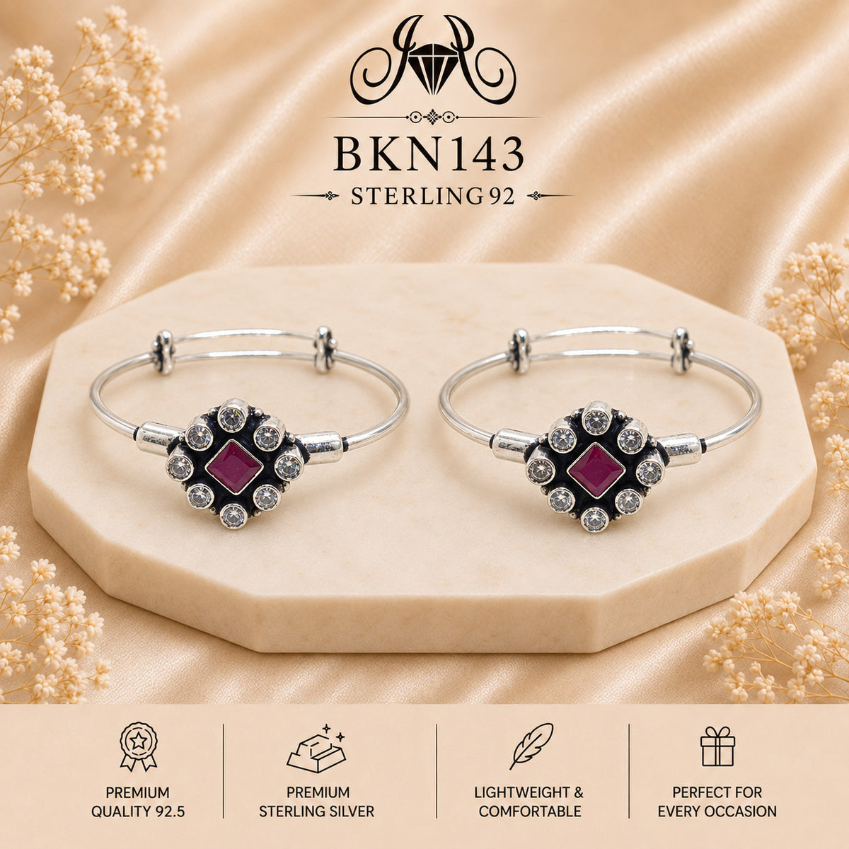 BKN143 92.5 Oxidized Sterling Silver Bacha Kangan portrait