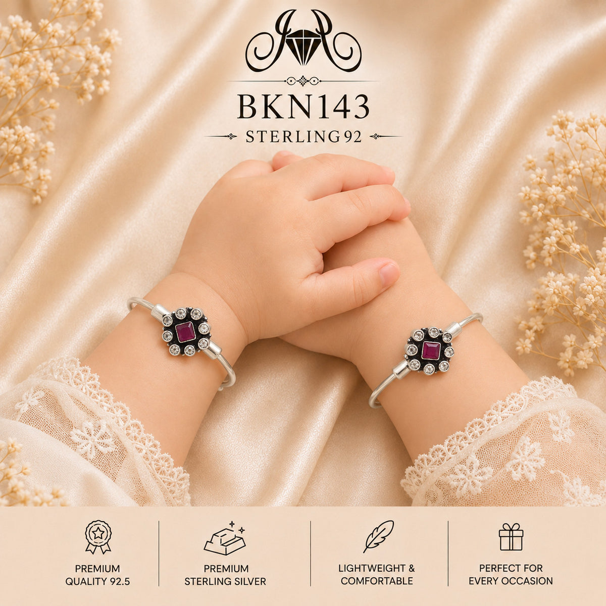 BKN143 92.5 Oxidized Sterling Silver Bacha Kangan wearing view