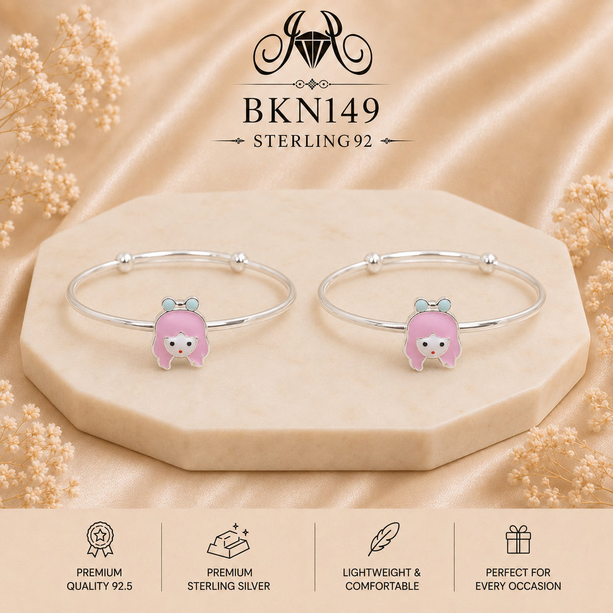 BKN149 92.5 Sterling Silver Bacha Kangan portrait