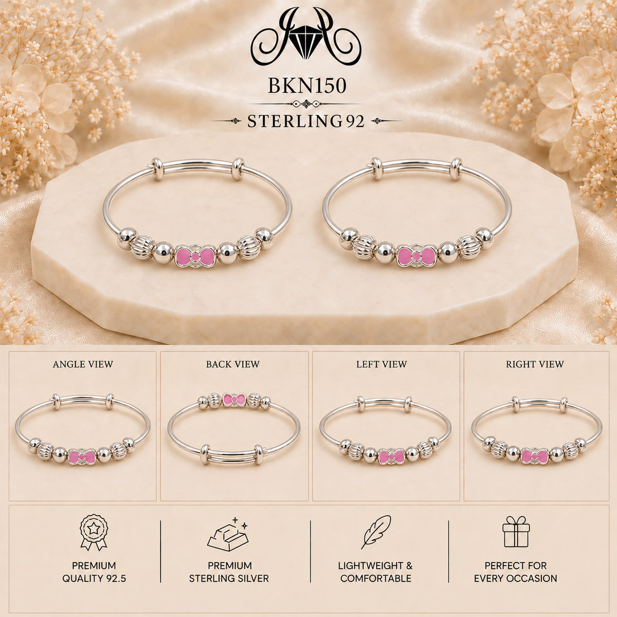 BKN150 92.5 Sterling Silver Bacha Kangan collage