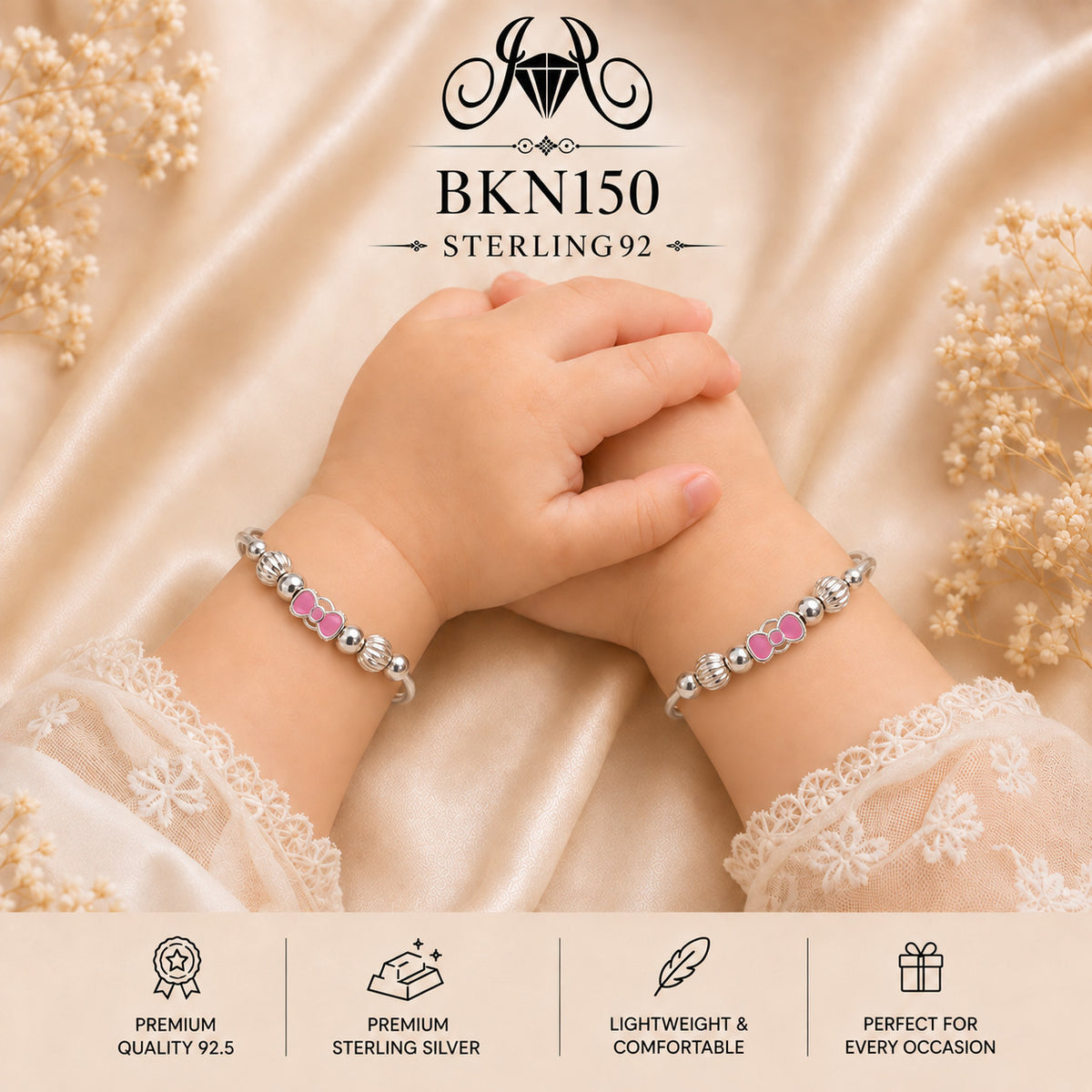 BKN150 92.5 Sterling Silver Bacha Kangan wearing view