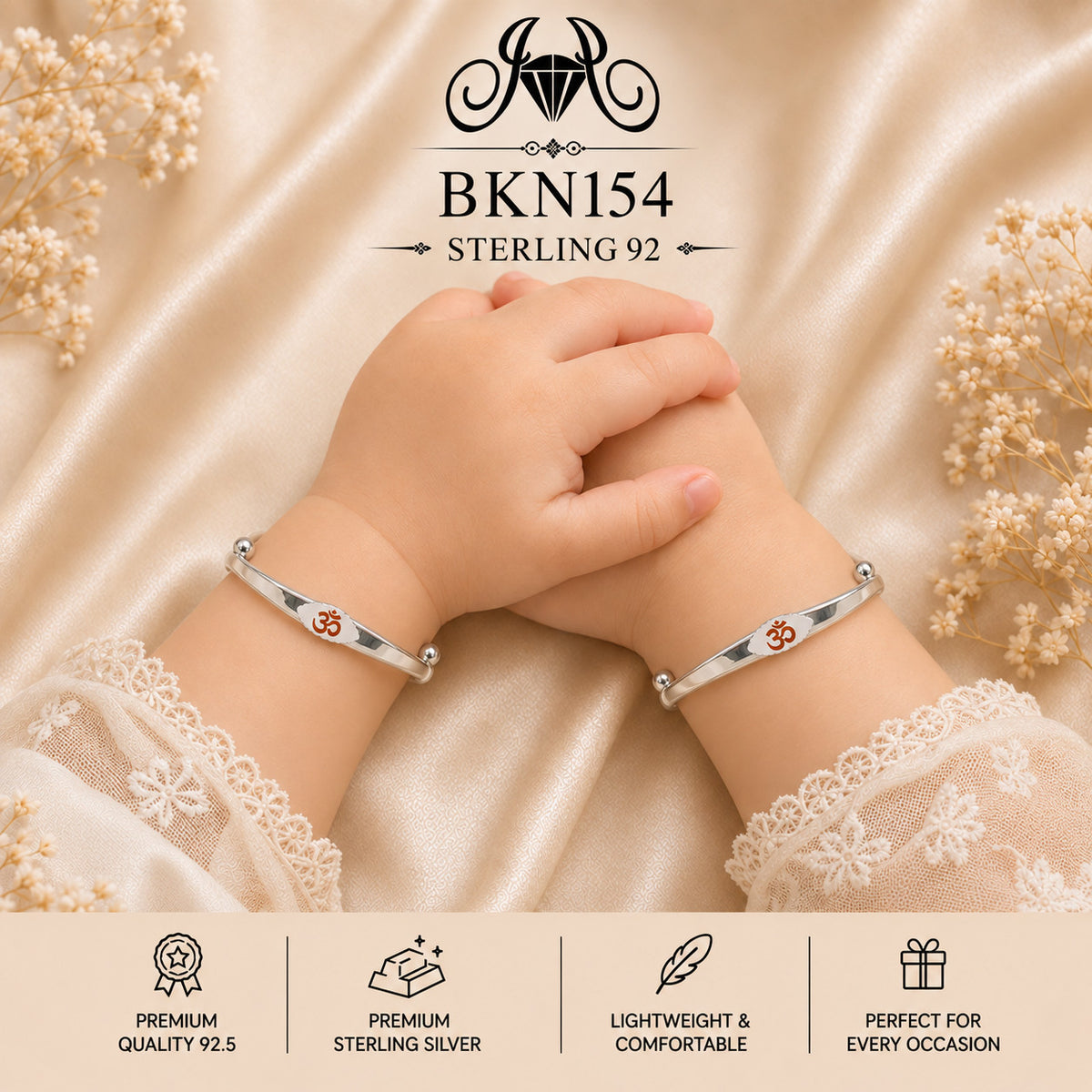 BKN154 92.5 Sterling Silver Bacha Kangan wearing view