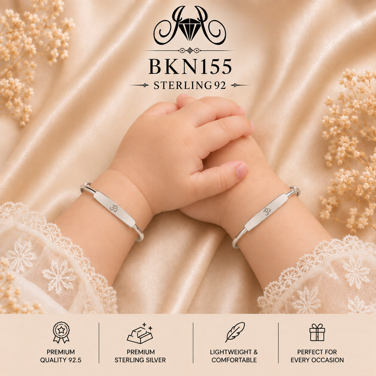 BKN155 92.5 Sterling Silver Bacha Kangan wearing view