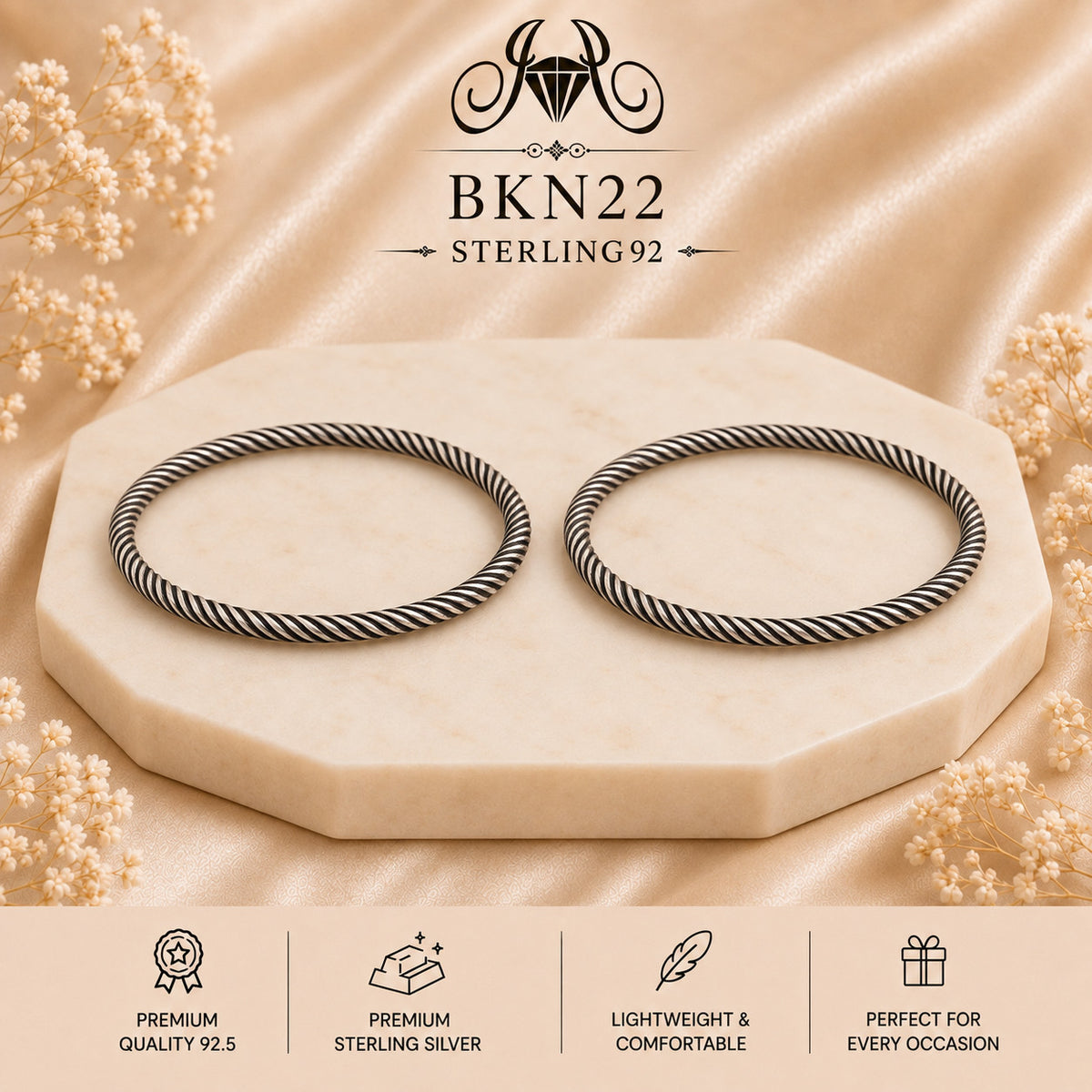 BKN22 92.5 Oxidized Sterling Silver Bacha Kangan portrait