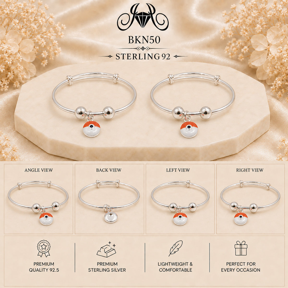 BKN50 92.5 Sterling Silver Bacha Kangan collage
