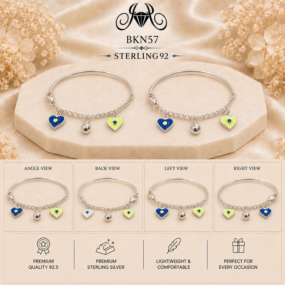 BKN57 92.5 Sterling Silver Bacha Kangan collage