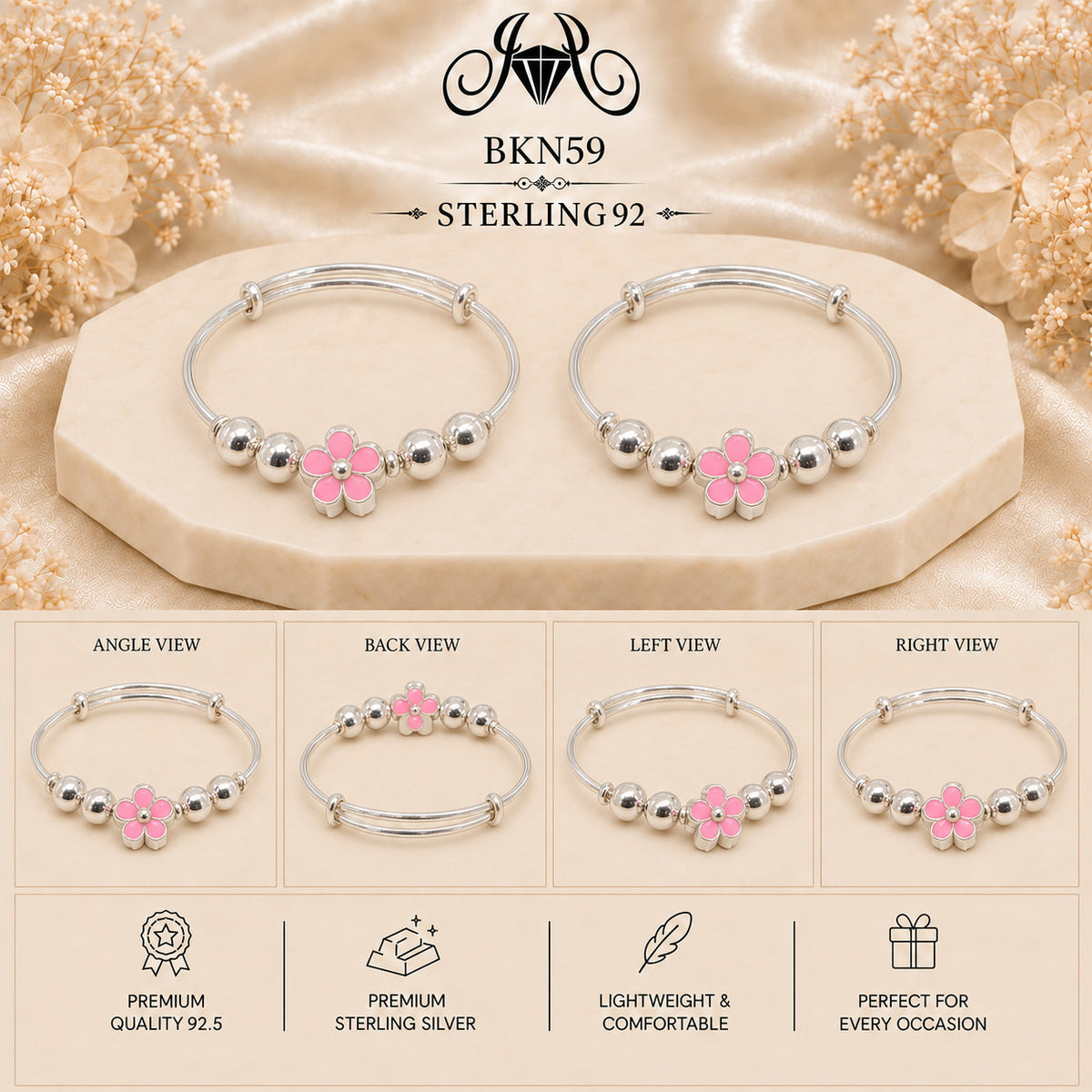 BKN59 92.5 Sterling Silver Bacha Kangan collage