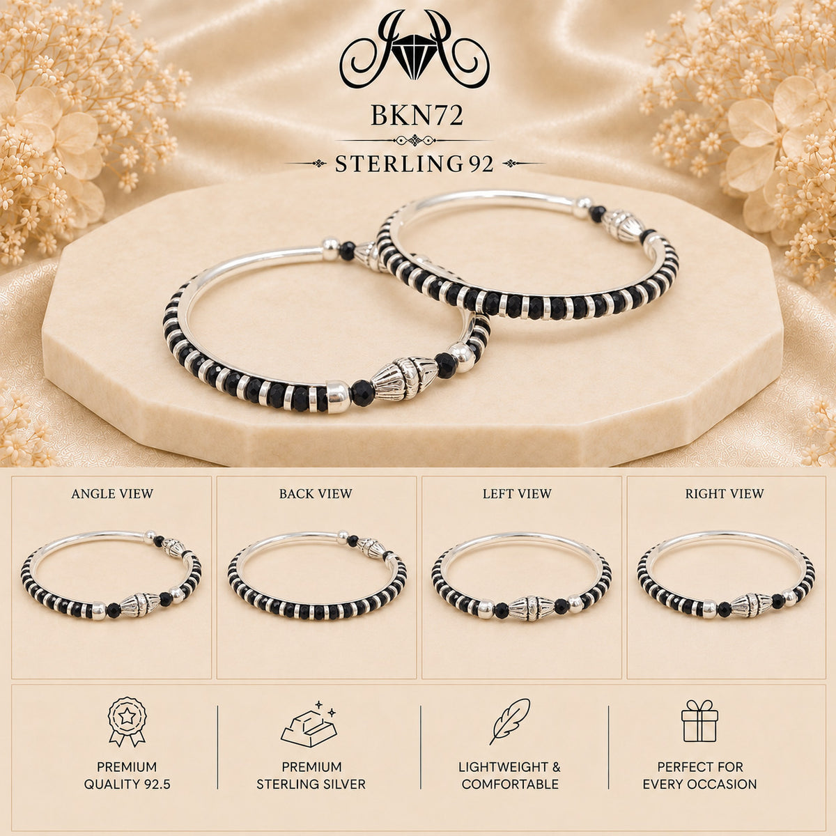 BKN72 92.5 Sterling Silver Bacha Najaria Kangan collage