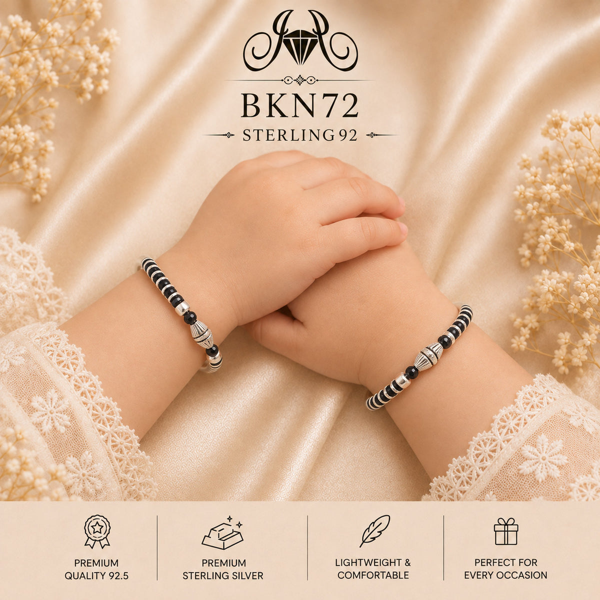 BKN72 92.5 Sterling Silver Bacha Najaria Kangan wearing view