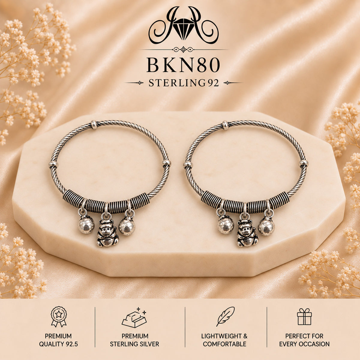 BKN80 92.5 Oxidized Sterling Silver Bacha Kangan portrait