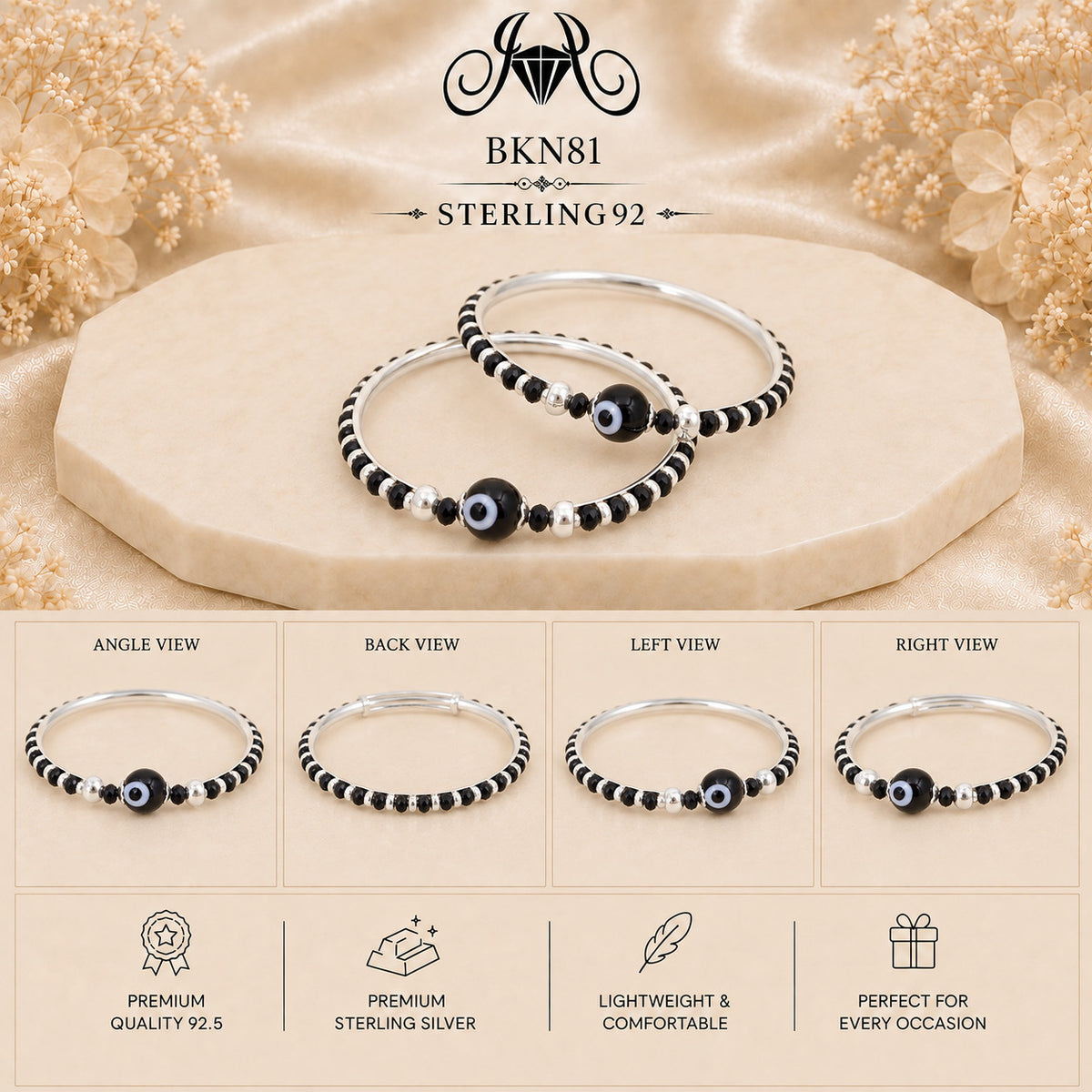 BKN81 92.5 Sterling Silver Bacha Najaria Kangan collage
