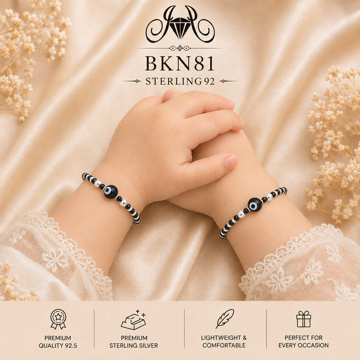 BKN81 92.5 Sterling Silver Bacha Najaria Kangan wearing view