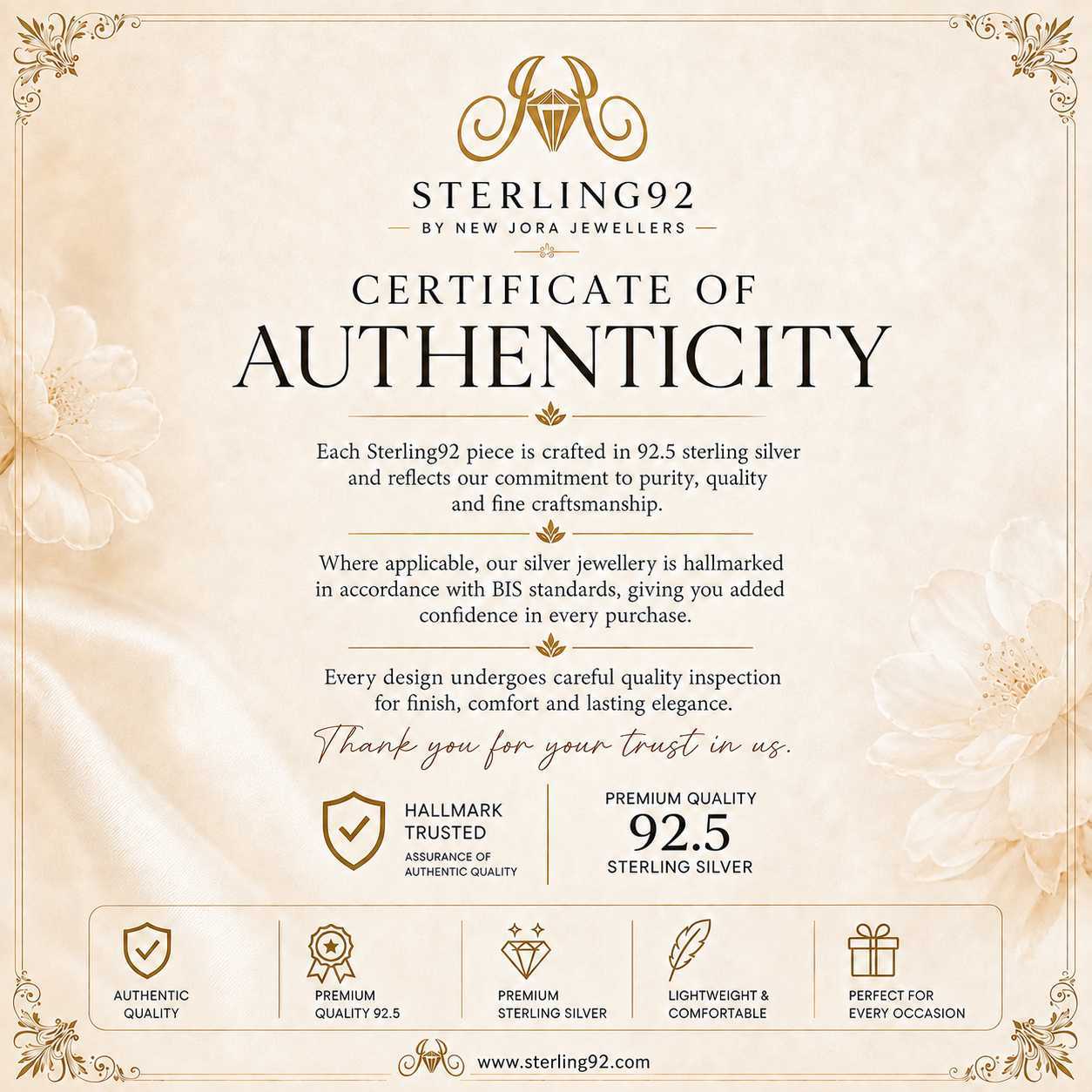 Sterling92 Certificate of Authenticity
