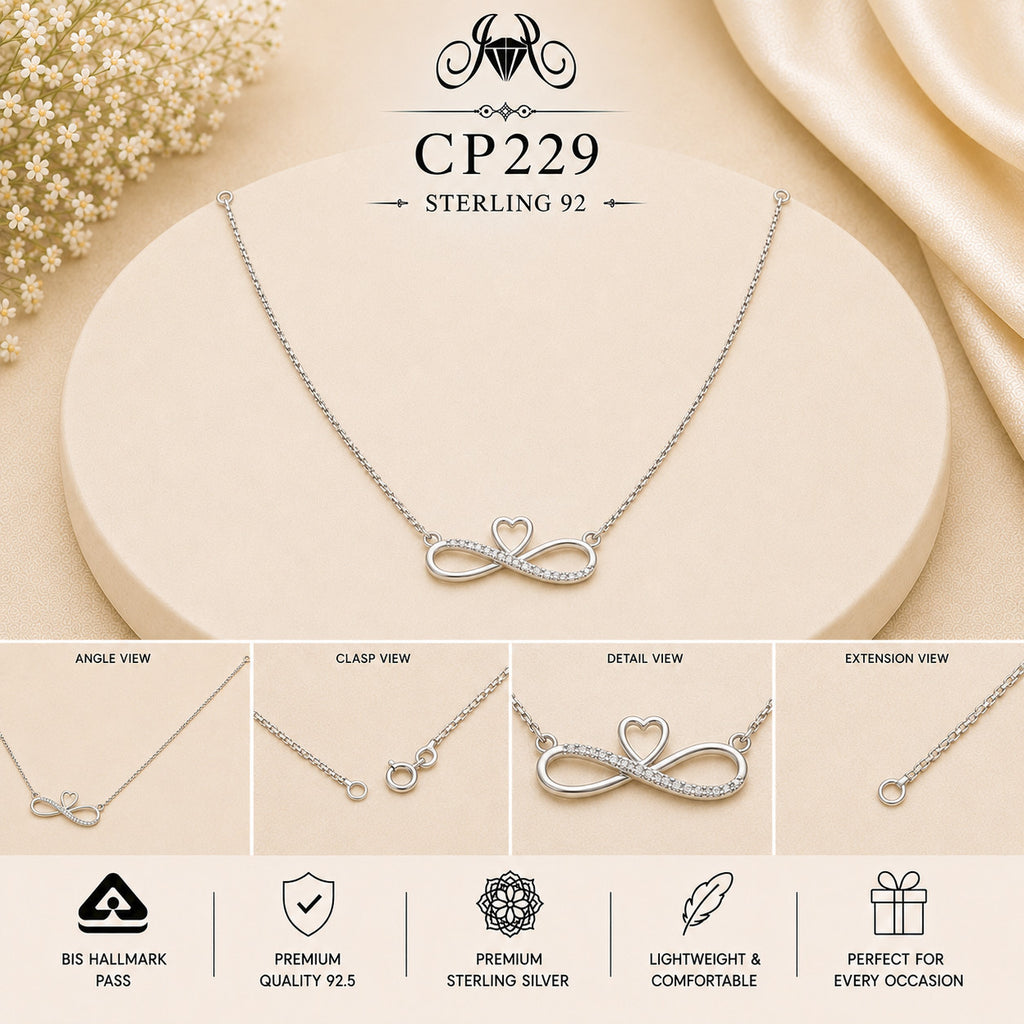 CP229 925 Sterling Silver Infinity Heart Pendant Chain collage