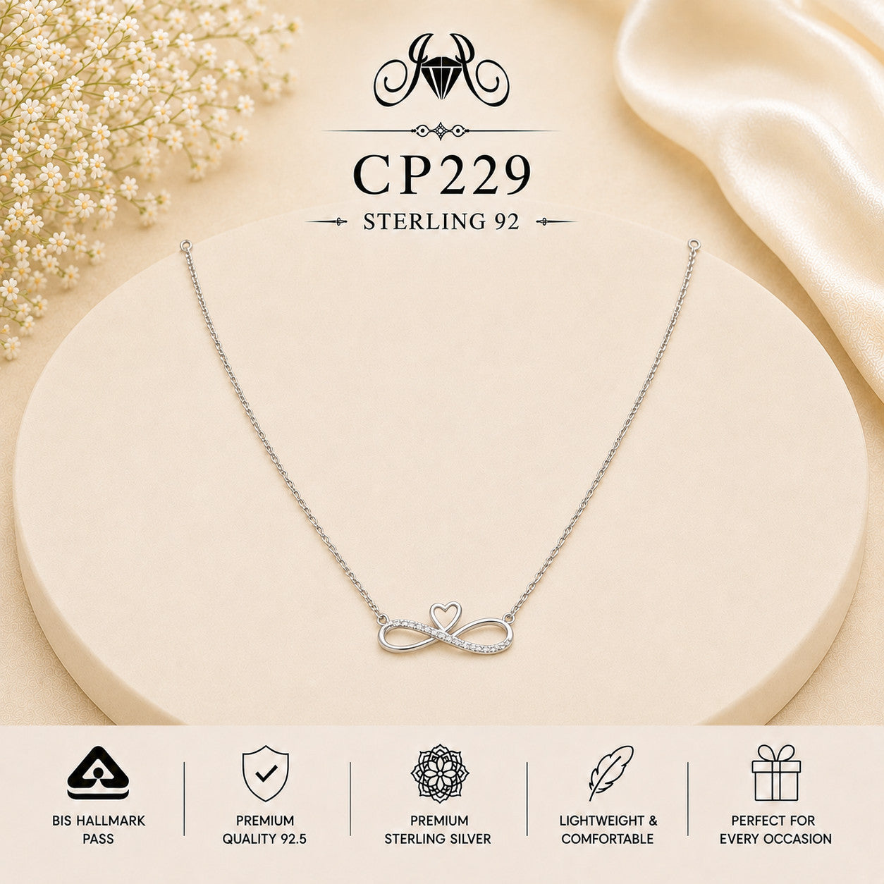 CP229 925 Sterling Silver Infinity Heart Pendant Chain portrait