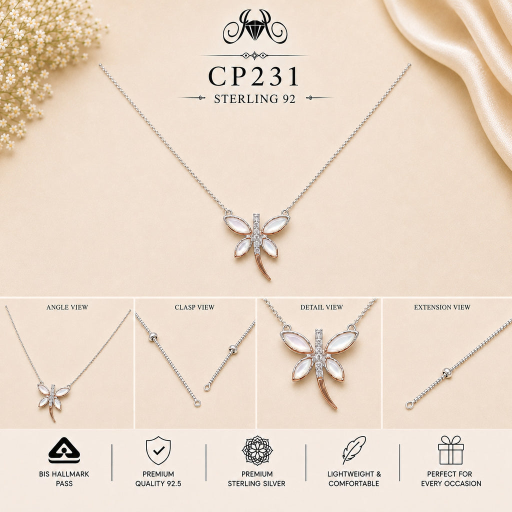 CP231 925 Sterling Silver Dragonfly Pendant Chain collage
