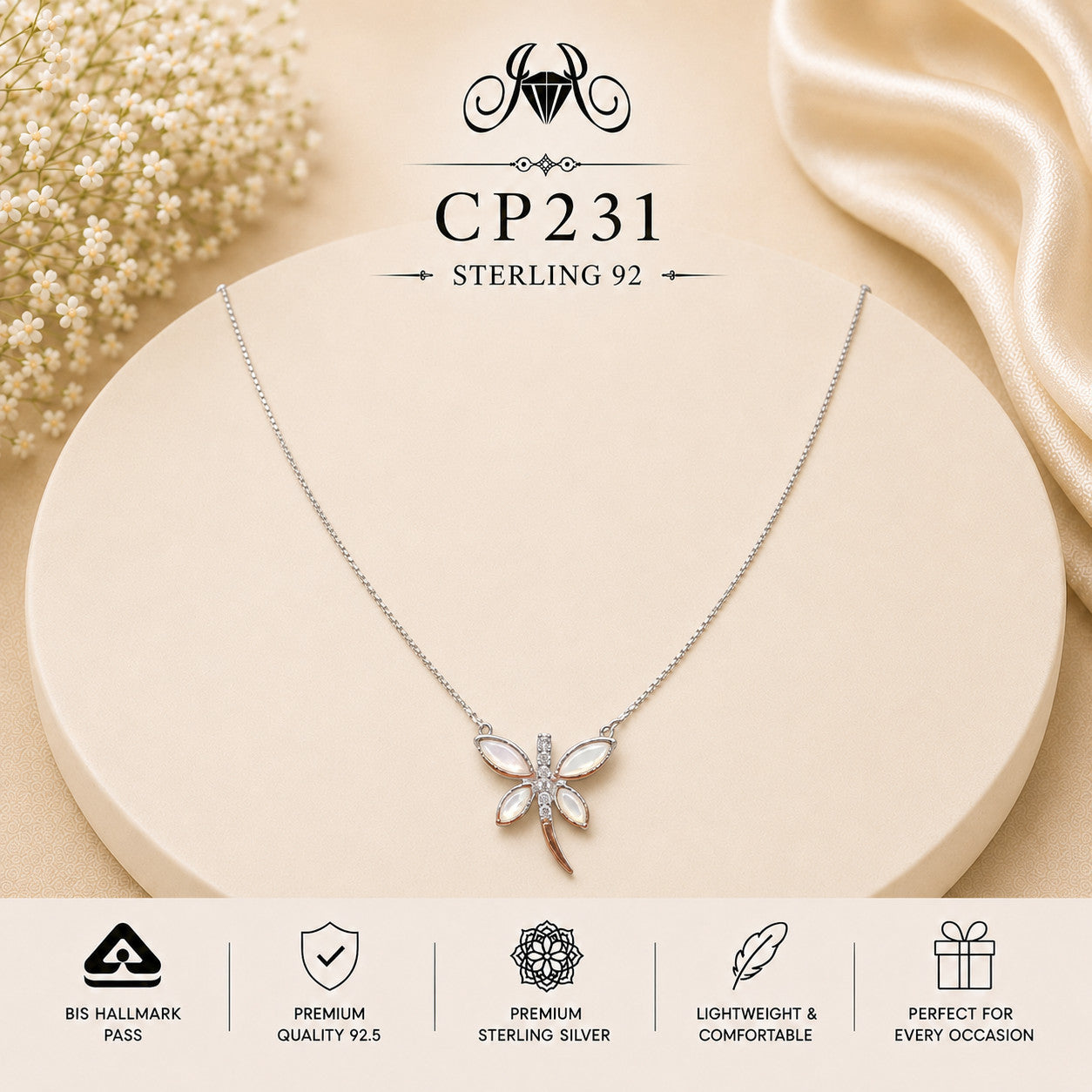 CP231 925 Sterling Silver Dragonfly Pendant Chain portrait