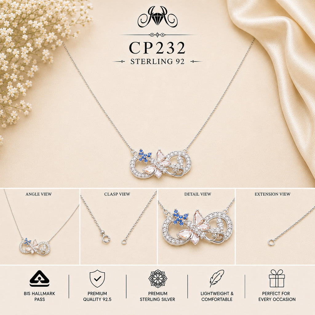 925 Sterling Silver Interlocking Crystal Rings Pendant Chain