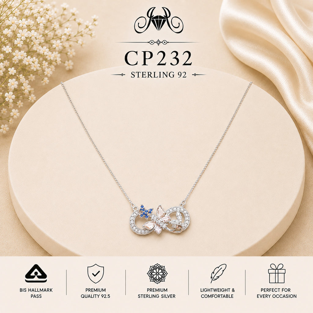 925 Sterling Silver Interlocking Crystal Rings Pendant Chain