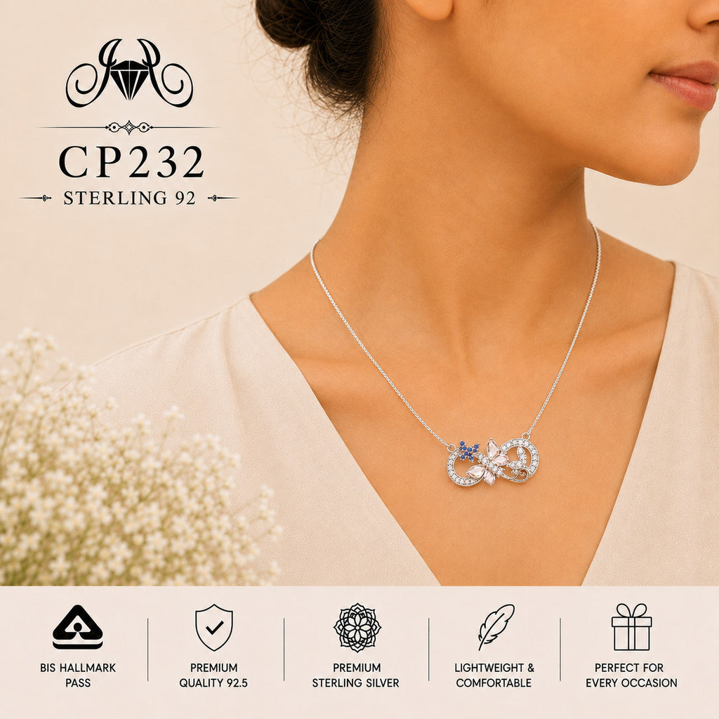 925 Sterling Silver Interlocking Crystal Rings Pendant Chain
