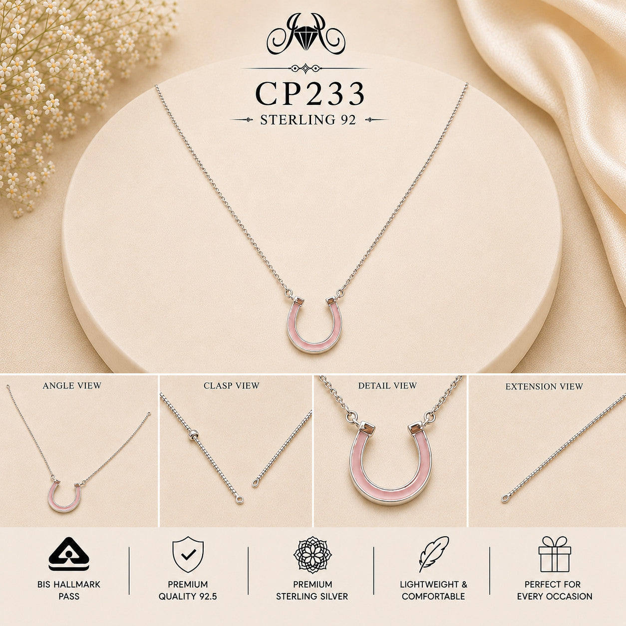 925 Sterling Silver Horseshoe Pendant Chain