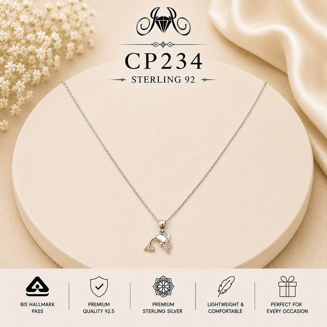 925 Sterling Silver Dolphin Pendant Chain