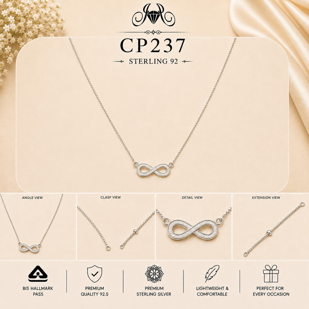 925 Sterling Silver Infinity Pendant Chain