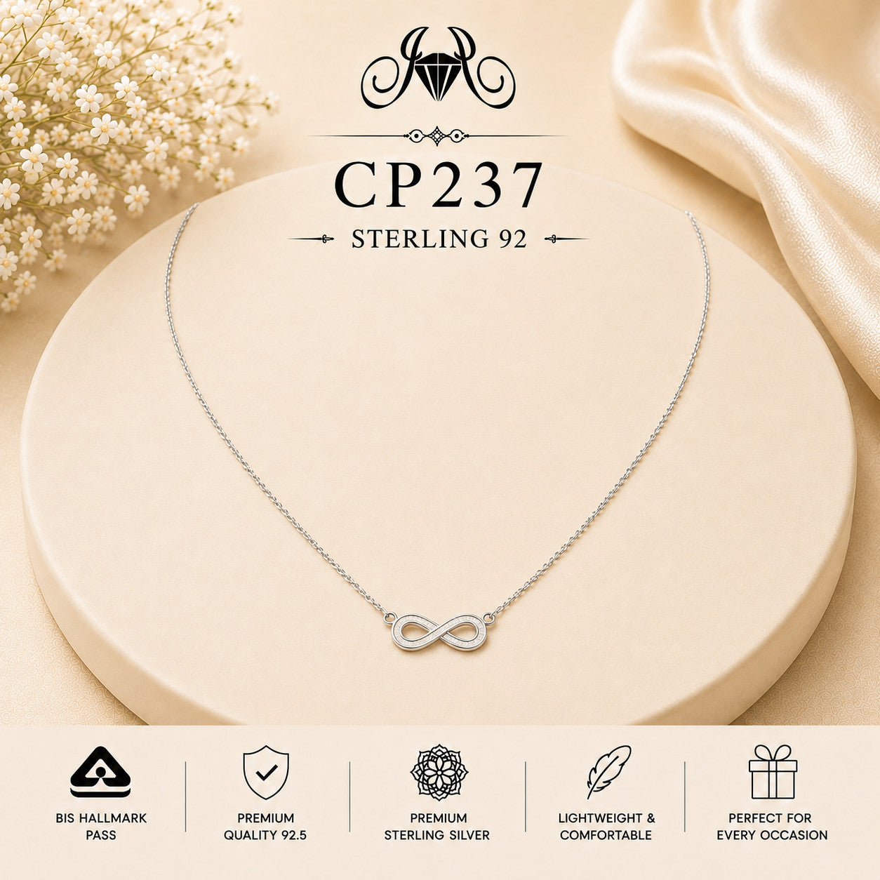 925 Sterling Silver Infinity Pendant Chain